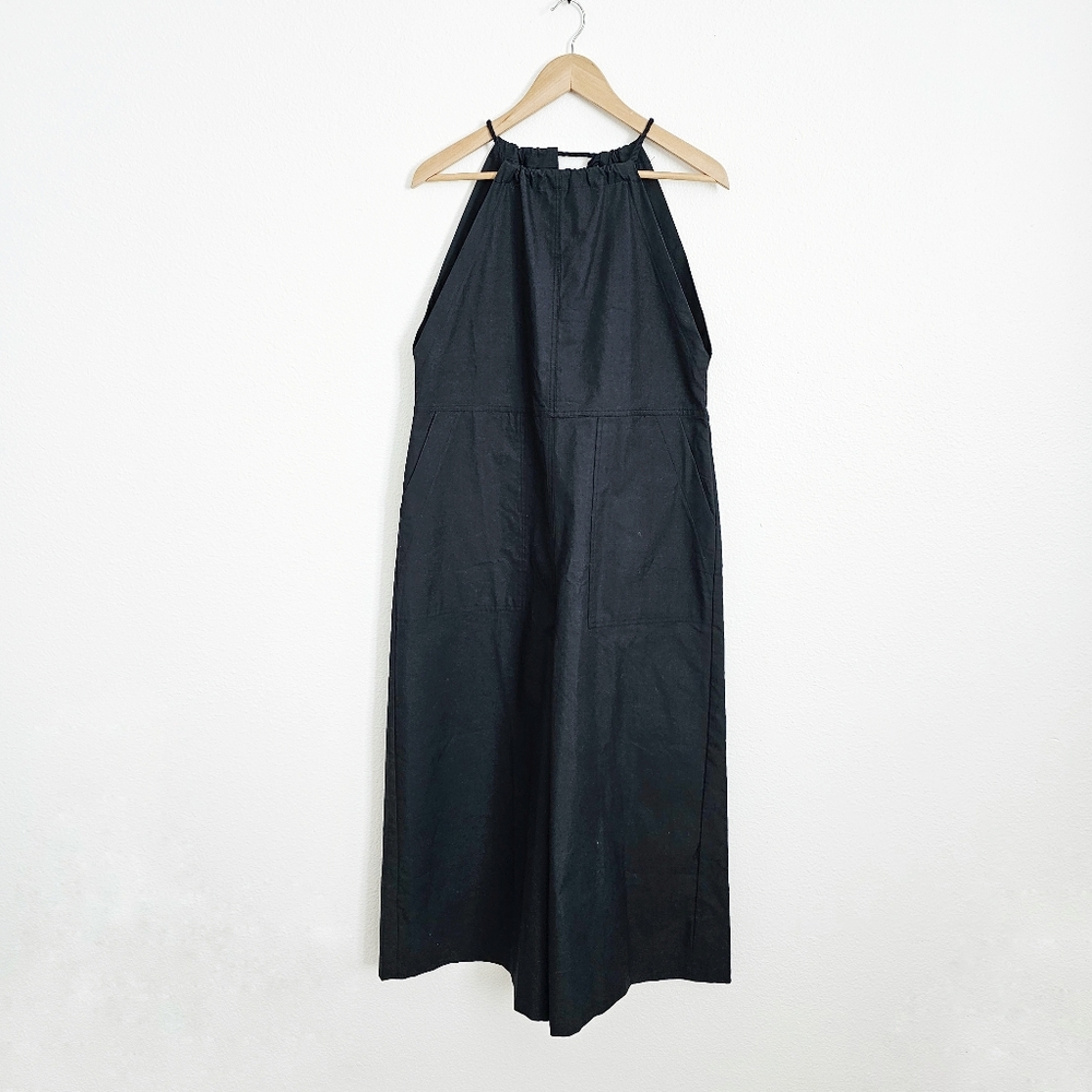 NWOT Wide Leg Adjustable Halter Neck Pocket Jumpsuit, Size Small, Navy Blue